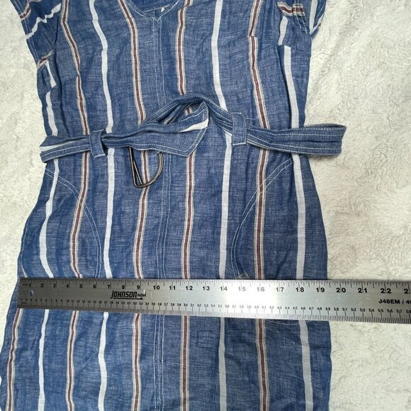 Pilcro by Anthropologie V-Neck Striped Belted Shift Dress Short Sleeve Sz 2 Blue - Picture 9 of 10